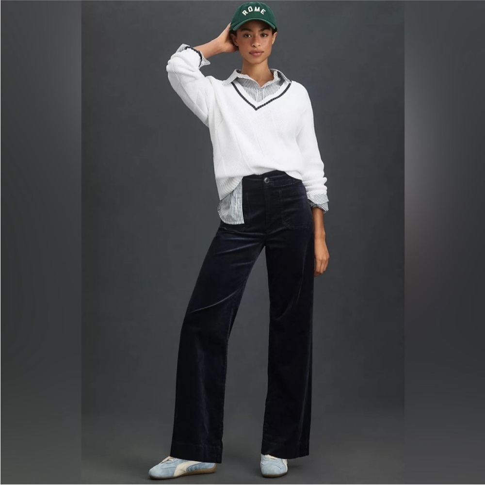 The Colette Wide Leg Black Corduroy full- length black Pants by Maeve 29